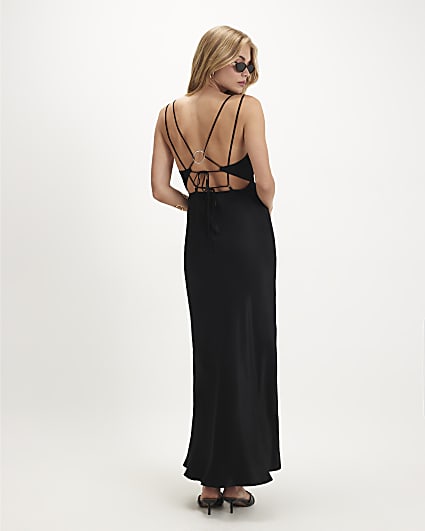 Black Strappy Satin Maxi Dress