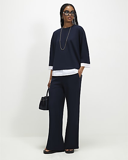 Navy Premium Wide Leg Trousers