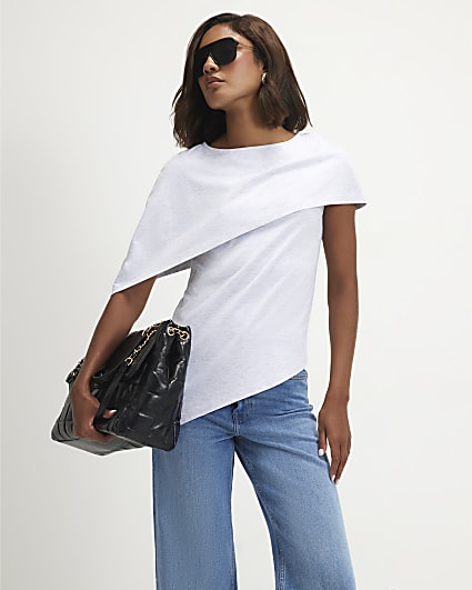 Grey Asymmetric Cape T-Shirt