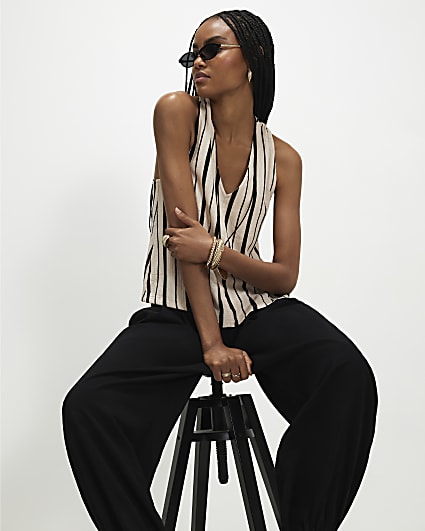 Cream Stripe Textured Tank Top