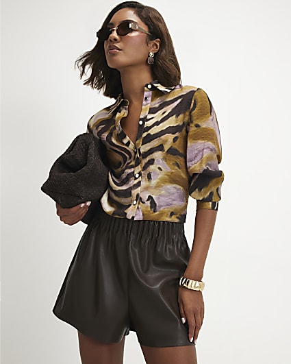 Khaki Animal Print Sheer Shirt