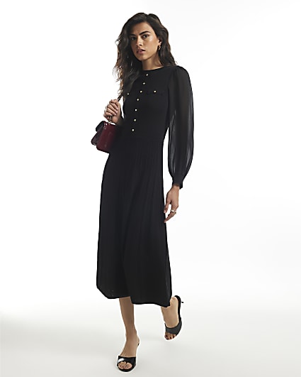 Black Chiffon Pointelle Maxi Dress