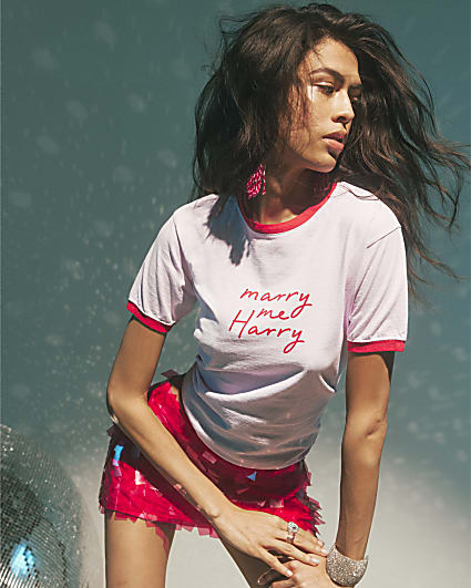 Pink Cotton Marry Me Harry Ringer T-Shirt