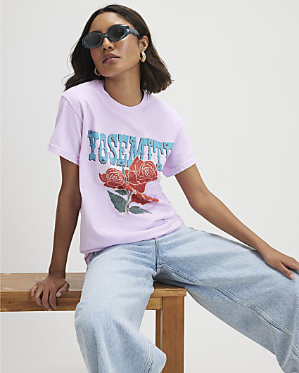 Pink Cotton Yosemite Stud Boyfriend T-Shirt