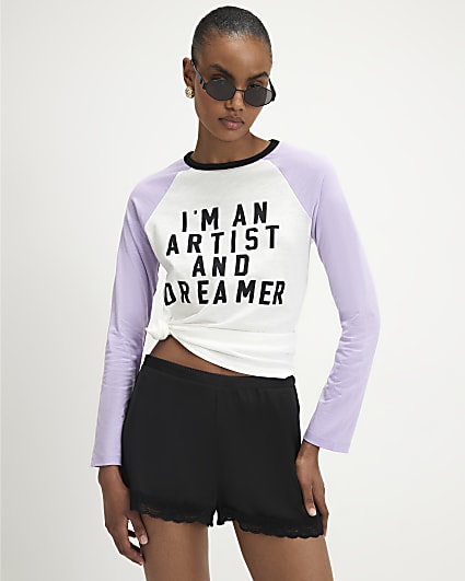 White Long Sleeve Artist Raglan Top