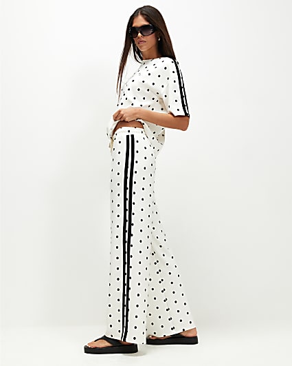 Cream Premium Polka Dot Wide Leg Trousers