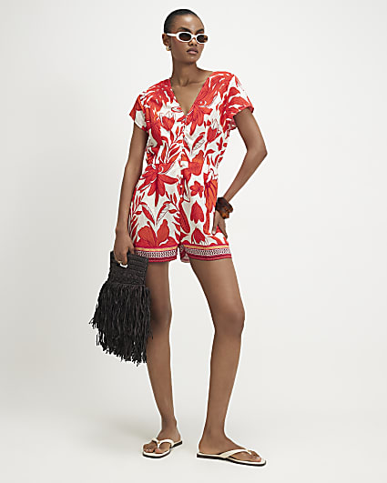 Red Floral Playsuit