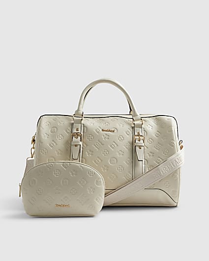 Cream Embossed Monogram Barrel Bag Bundle