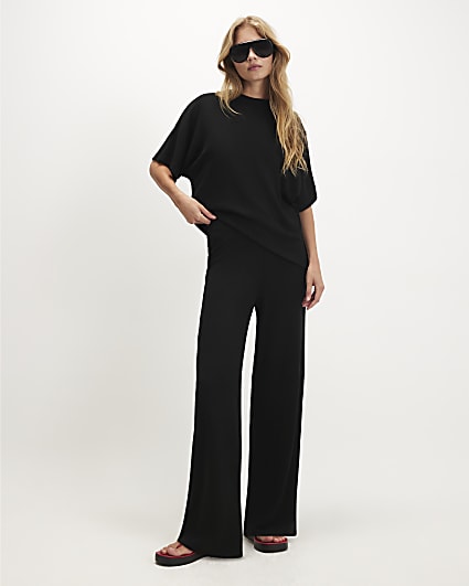 Black Knitted Wide Leg Trousers