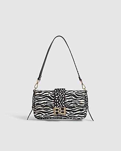 Black Animal Print Faux Hair On Leather Bag