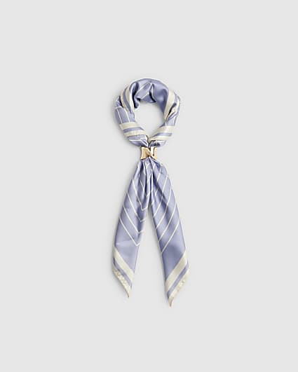 Blue Geometric Satin Scarf