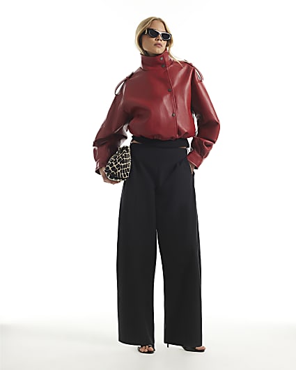 Black Poplin Barrel Leg Trousers