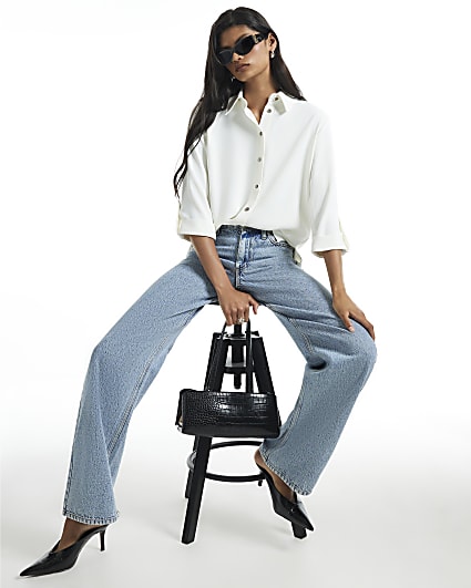 Cream Turnback Sleeve Shirt