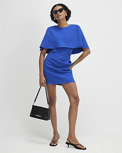 Blue Cape Detail Mini Dress