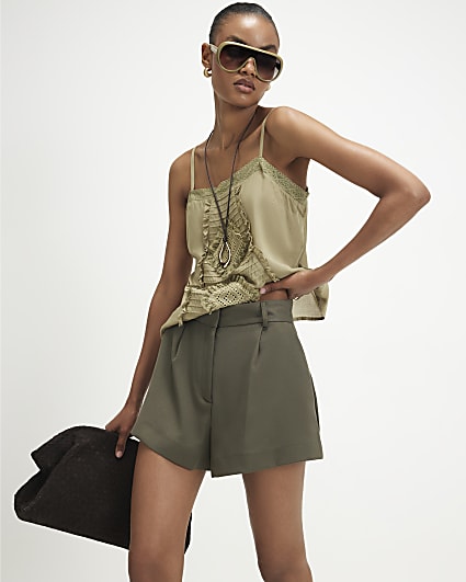 Khaki Pique Tailored Shorts