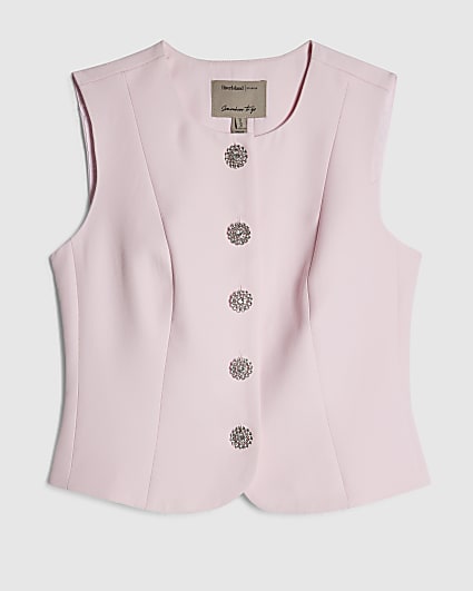 Petite Pink Diamante Button Waistcoat
