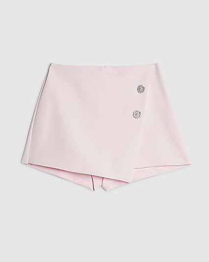 Petite Pink Asymmetric Wrap Skort