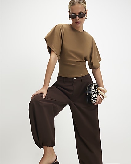 Brown Cotton Kimono T-Shirt