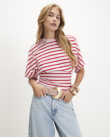 Pink Stripe Cotton Kimono T-Shirt