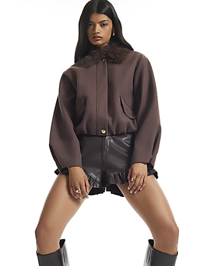Brown Faux Fur Collar Jacket