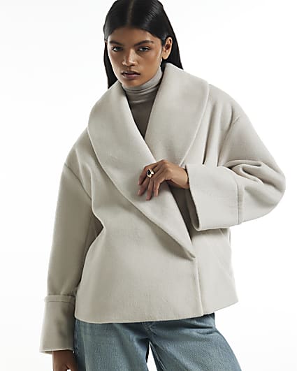 Cream Dramatic Shawl Cocoon Coat