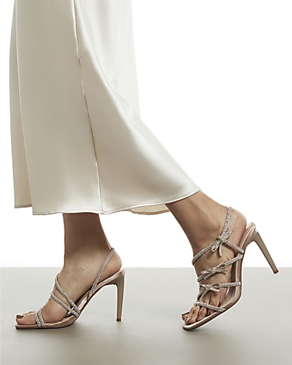 Silver Diamante Strappy Heeled Sandals