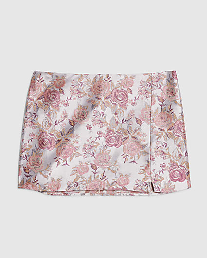 Petite Pink Floral Jacquard Mini Skirt