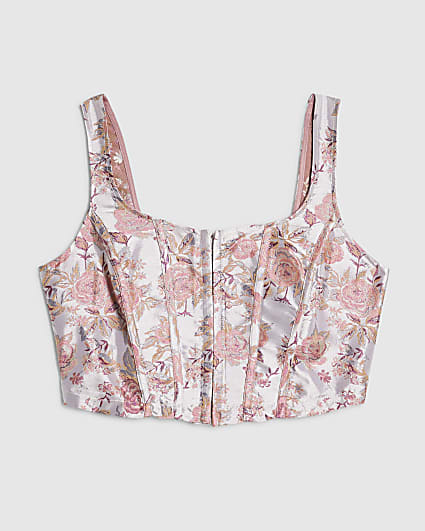 Petite Pink Floral Jacquard Corset Top