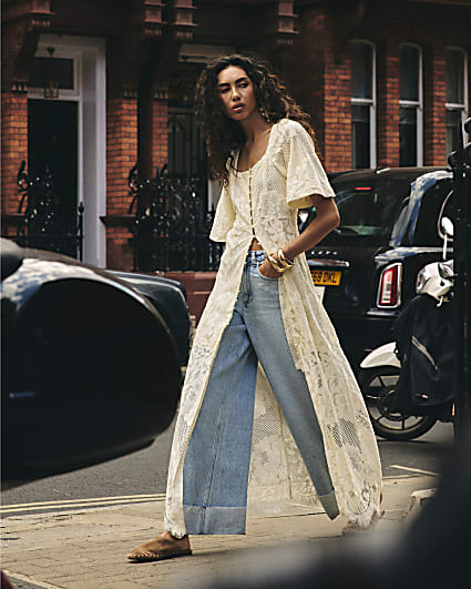Cream Lace Ruffle Maxi Dress