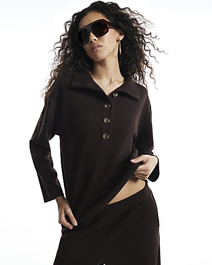 Brown Cosy Funnel Neck Sweatshirt
