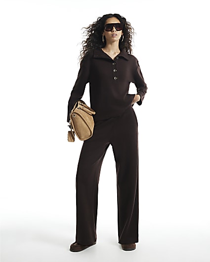 Brown Cosy Wide Leg Trousers