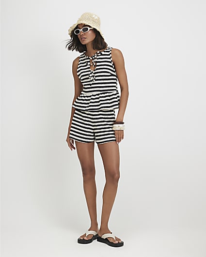 Black Striped Crochet Shorts