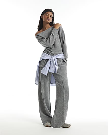 Grey Cosy Marl Wide Leg Trousers