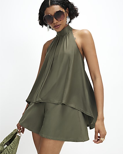 Khaki Halter Neck Playsuit