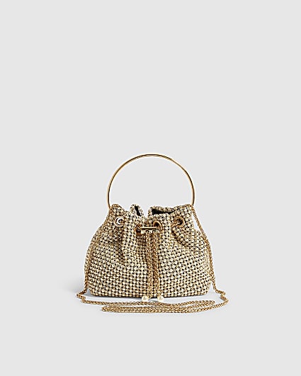 Gold Pearl Mesh Droplet Clutch Bag