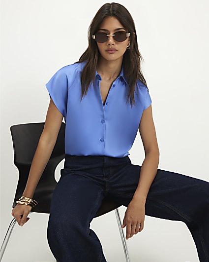 Blue Satin Relaxed Shirt