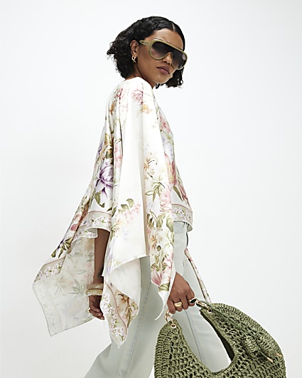 Cream Floral Print Cape