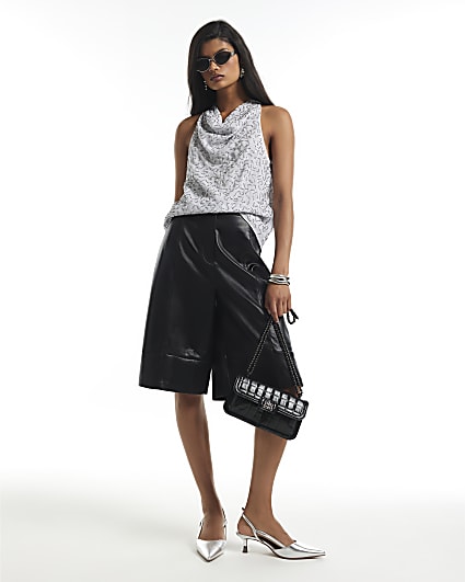 Silver Embellished Cowl Neck Top