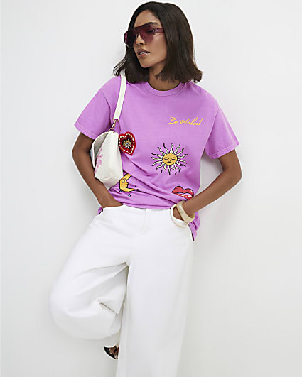 Pink Cotton Quirky Trim T-Shirt