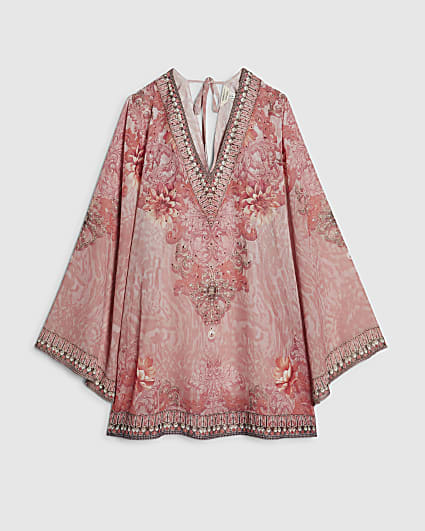 Pink Floral Pearl Printed Tunic