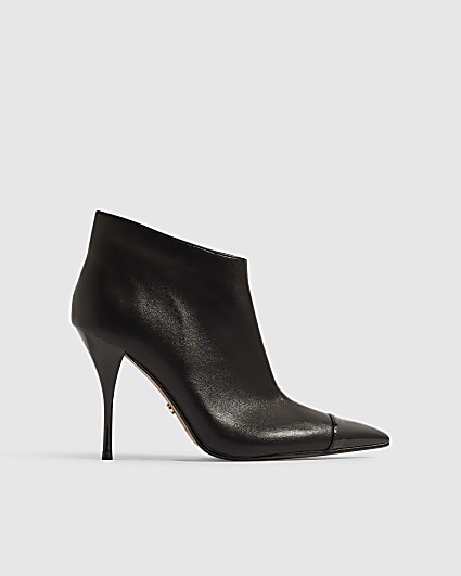 Black Faux Leather High Vamp Boots
