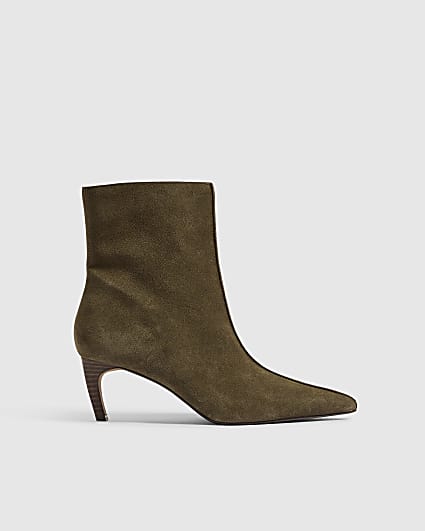Khaki Suede Centre Seam Ankle Boots