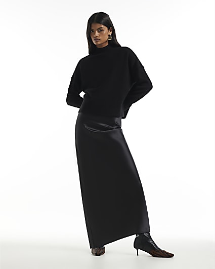 Black Knit Satin Hybrid Jumper Dress