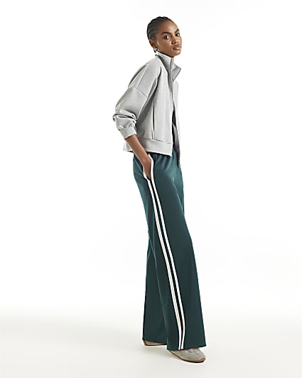 Green Side Stripe Wide Leg Track Joggers