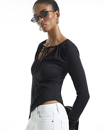 Black Asymmetric Tie Top