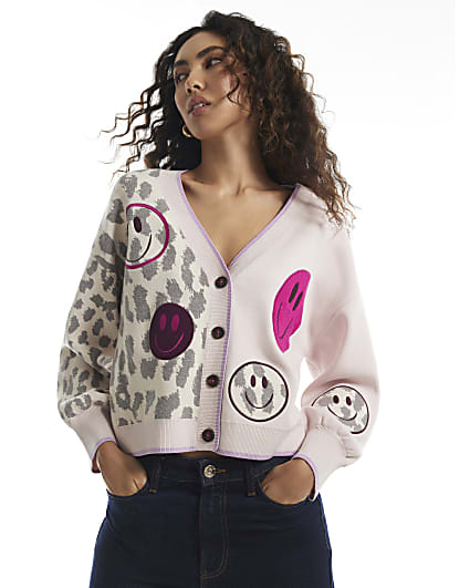 Pink Smile Leopard Print Cardigan