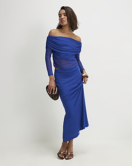 Blue Mesh Maxi Skirt