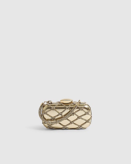 Gold Diamante Rope Hard Clutch Bag