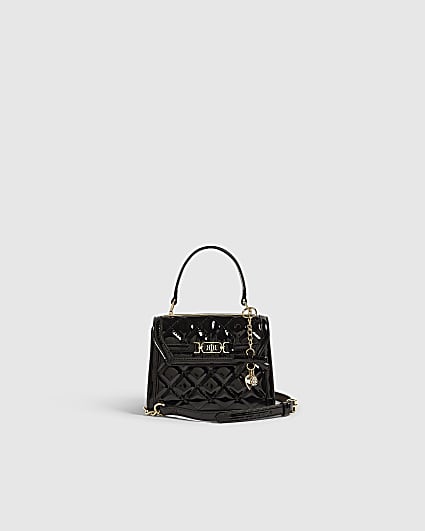 Black Quilted Mini Charm Tote Crossbody Bag