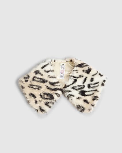 Beige Faux Fur Short Leopard Print Collar